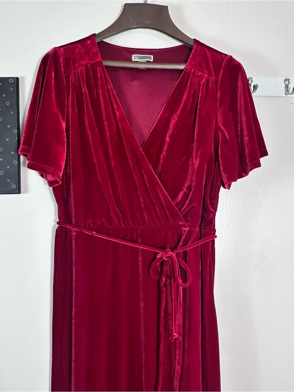 Chelsea28 Red Velvet Wrap Midi Dress